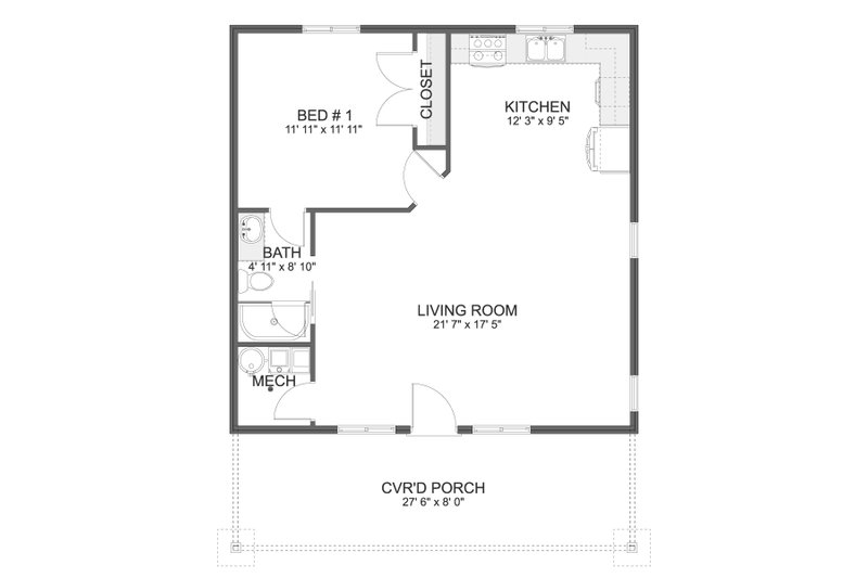 Architectural House Design - Floor Plan - Main Floor for Craftsman House Plan #1060-294 - 1 bed, 1 bath