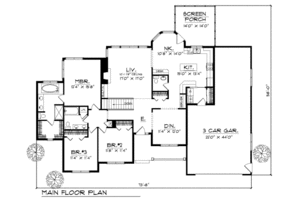 Floor Plan - Main Floor for Traditional House Plan #70-254 - 3 bed, 2.5 bath