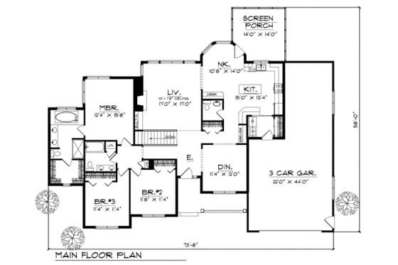 Floor Plan - Main Floor for Traditional House Plan #70-254 - 3 bed, 2.5 bath
