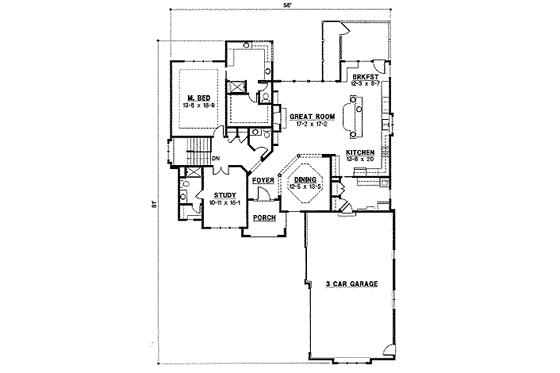 Floor Plan - Main Floor for Ranch House Plan #67-776 - 3 bed, 3 bath