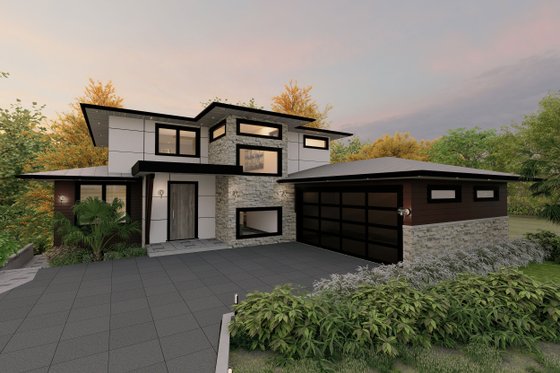 Exterior - Front Elevation 3 for Contemporary House Plan #1101-6 - 3 bed, 3.5 bath