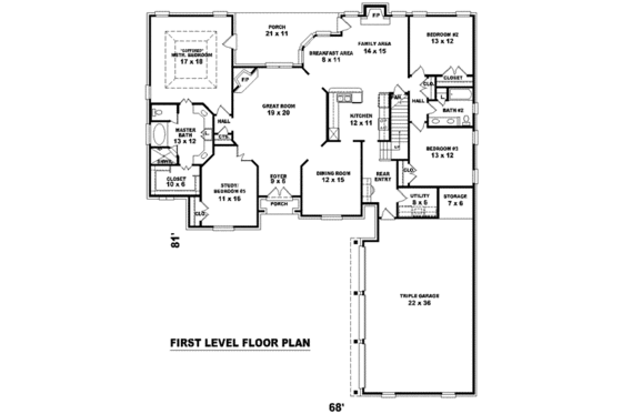 Floor Plan - Main Floor for European House Plan #81-1293 - 4 bed, 3 bath