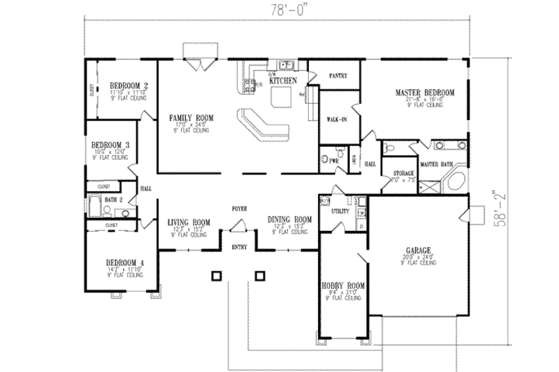 House Plan Design - Floor Plan - Main Floor for Adobe / Southwestern House Plan #1-778 - 4 bed, 2.5 bath
