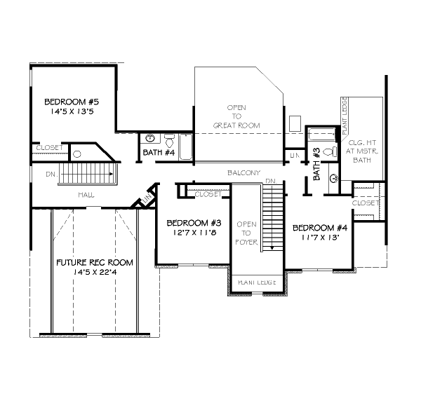 Traditional Floor Plan - Upper Floor Plan #424-50