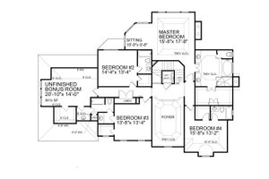 Floor Plan - Upper Floor for European House Plan #30-346 - 4 bed, 4.5 bath