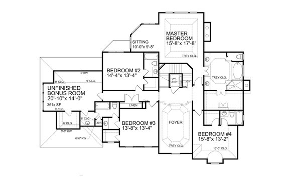 Floor Plan - Upper Floor for European House Plan #30-346 - 4 bed, 4.5 bath