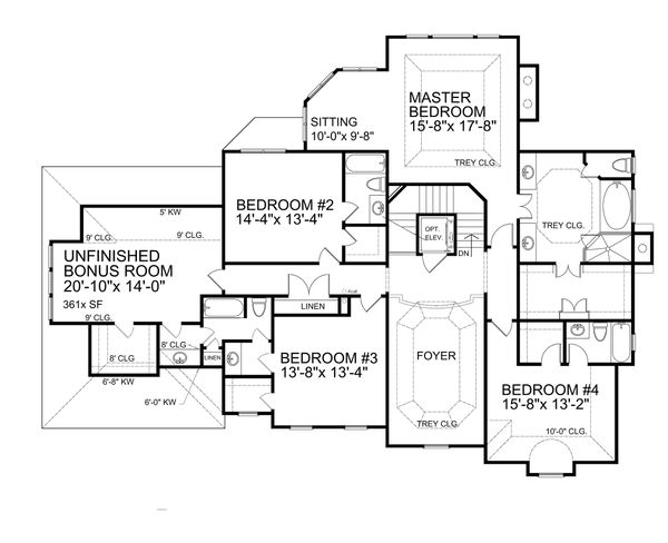 House Design - Traditional Floor Plan - Upper Floor Plan #30-346