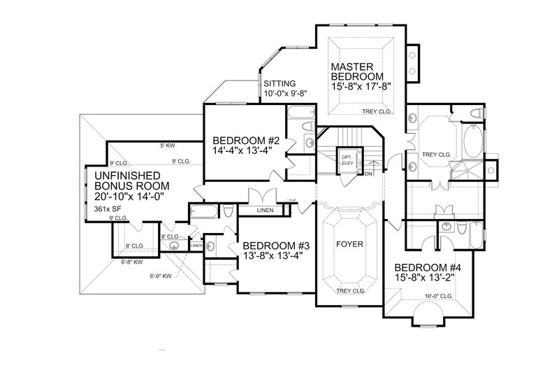 Home Plan - Floor Plan - Upper Floor for European House Plan #30-346 - 4 bed, 4.5 bath