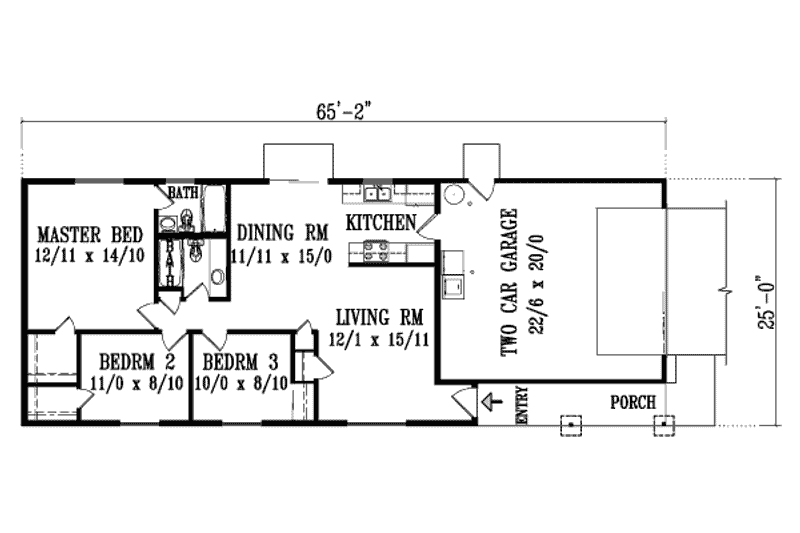 House Blueprint - Floor Plan - Main Floor for Adobe / Southwestern House Plan #1-1048 - 3 bed, 2 bath