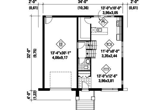 Floor Plan - Main Floor for Contemporary House Plan #25-4283 - 2 bed, 1 bath