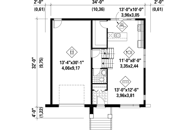 Dream House Plan - Floor Plan - Main Floor for Contemporary House Plan #25-4283 - 2 bed, 1 bath