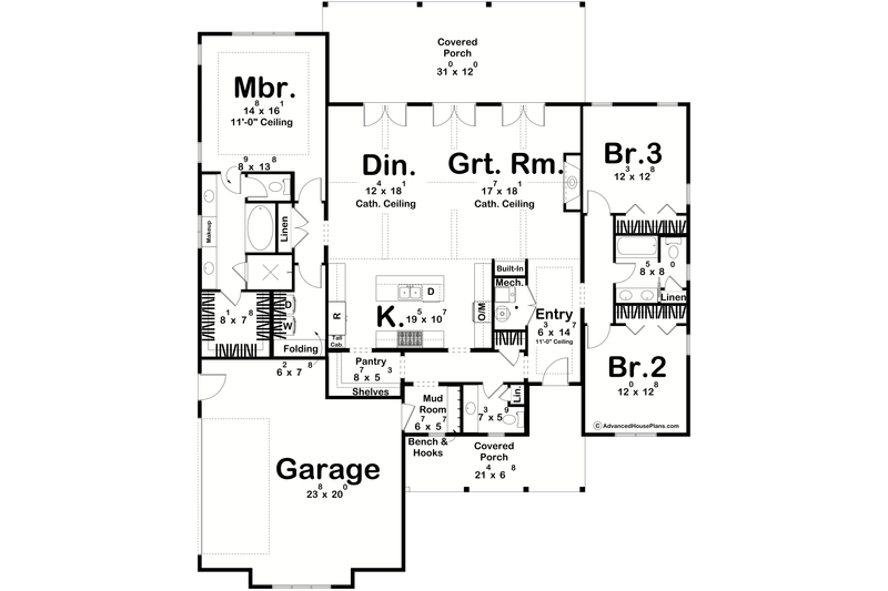 Home Plan - Floor Plan - Main Floor for Farmhouse House Plan #455-736 - 3 bed, 2.5 bath