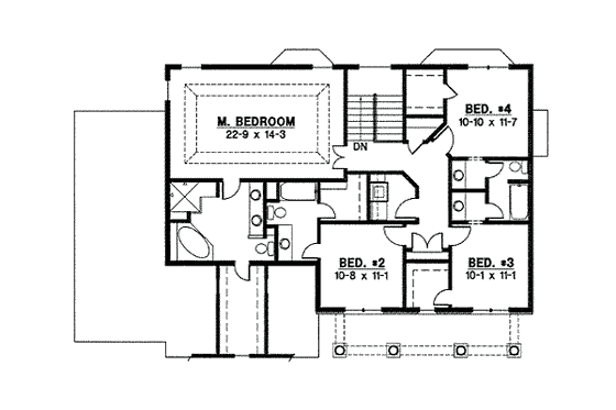Floor Plan - Upper Floor for Southern House Plan #67-837 - 4 bed, 3 bath