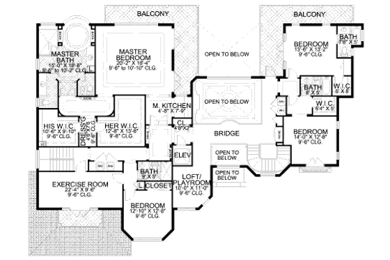 Floor Plan - Upper Floor for Mediterranean House Plan #420-186 - 5 bed, 6.5 bath