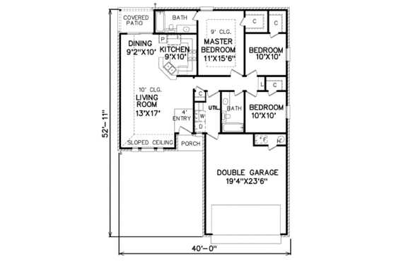 Floor Plan - Main Floor for Ranch House Plan #65-264 - 3 bed, 2 bath