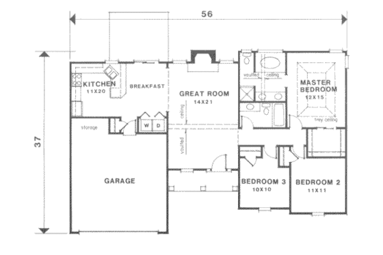 Floor Plan - Main Floor for Traditional House Plan #129-111 - 3 bed, 2 bath