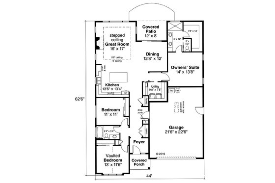 Floor Plan - Main Floor for Craftsman House Plan #124-1166 - 3 bed, 2 bath
