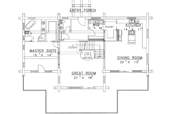 Floor Plan - Main Floor for Log House Plan #117-416 - 3 bed, 2.5 bath