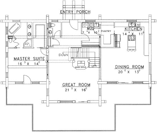 House Design - Log Floor Plan - Main Floor Plan #117-416
