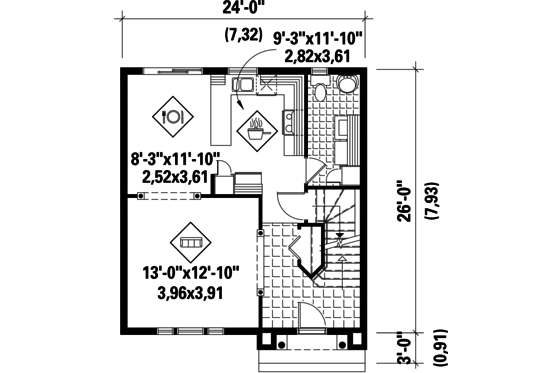 Floor Plan - Main Floor for Country House Plan #25-4728 - 3 bed, 1 bath