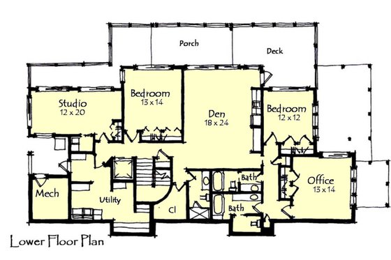 Floor Plan - Lower Floor for Craftsman House Plan #921-15 - 4 bed, 3.5 bath