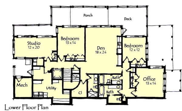 Craftsman Floor Plan - Lower Floor Plan #921-15