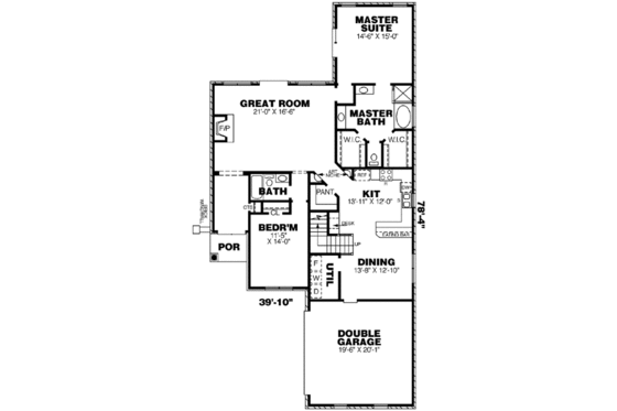 Floor Plan - Main Floor for Southern House Plan #34-179 - 3 bed, 3 bath