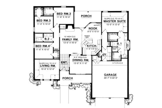 Floor Plan - Main Floor for Traditional House Plan #40-209 - 4 bed, 2 bath