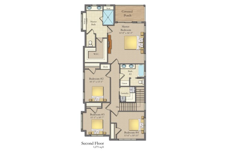 Architectural House Design - Floor Plan - Upper Floor for Craftsman House Plan #1057-11 - 4 bed, 2.5 bath