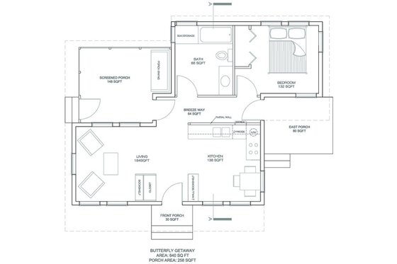 Floor Plan - Main Floor for Modern House Plan #486-2 - 1 bed, 1 bath