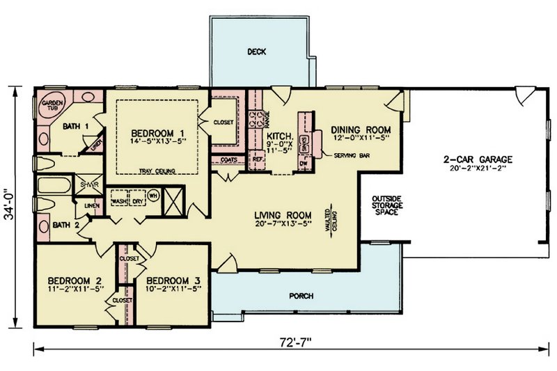 Home Plan - Floor Plan - Main Floor for Ranch House Plan #54-652 - 3 bed, 2 bath