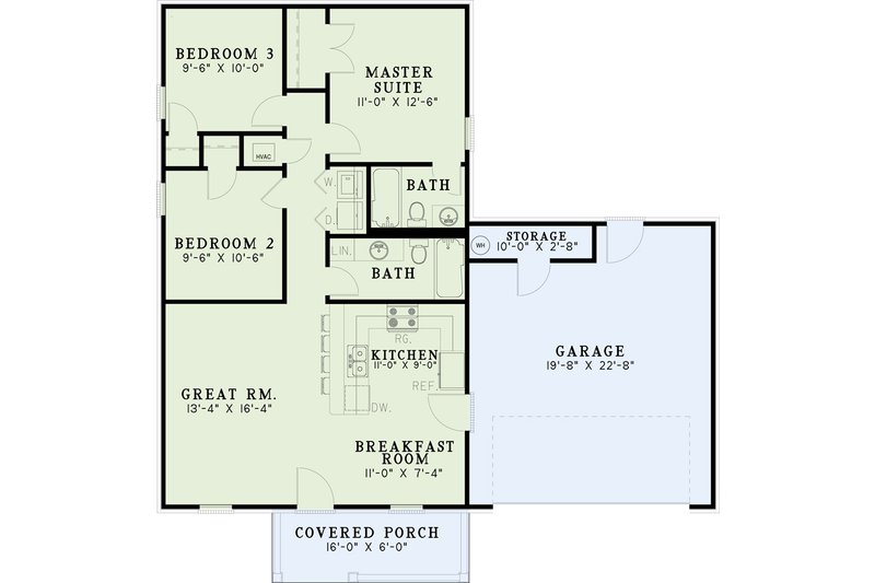 House Plan Design - Floor Plan - Main Floor for Southern House Plan #17-537 - 3 bed, 2 bath