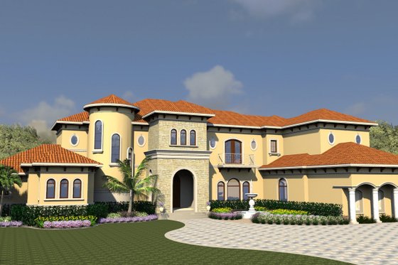 Exterior - Front Elevation for Mediterranean House Plan #548-62 - 5 bed, 6.5 bath