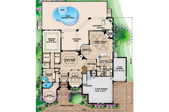 Floor Plan - Main Floor for Mediterranean House Plan #27-427 - 4 bed, 4.5 bath