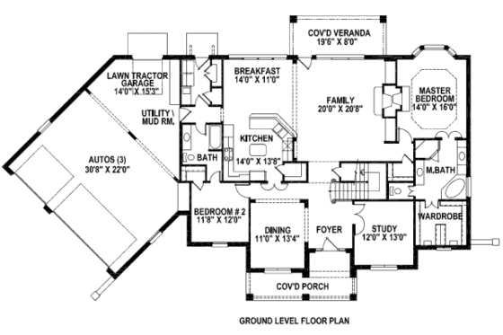 Floor Plan - Main Floor for European House Plan #141-213 - 4 bed, 3 bath