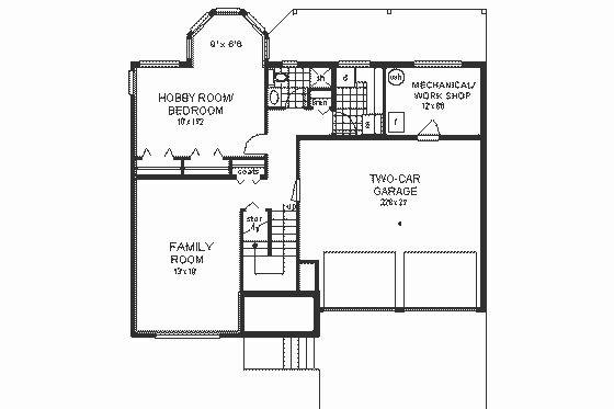 Floor Plan - Lower Floor for European House Plan #18-301 - 4 bed, 3 bath