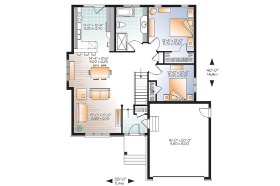 Floor Plan - Main Floor for Ranch House Plan #23-2621 - 2 bed, 1 bath