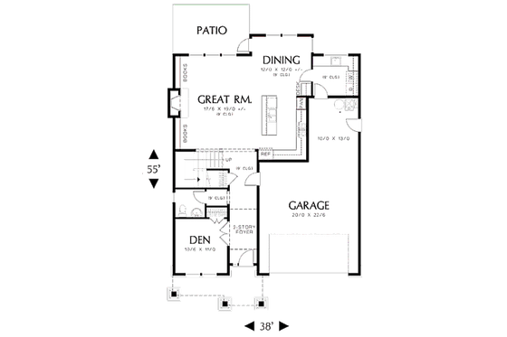 Floor Plan - Main Floor for Craftsman House Plan #48-514 - 3 bed, 2.5 bath