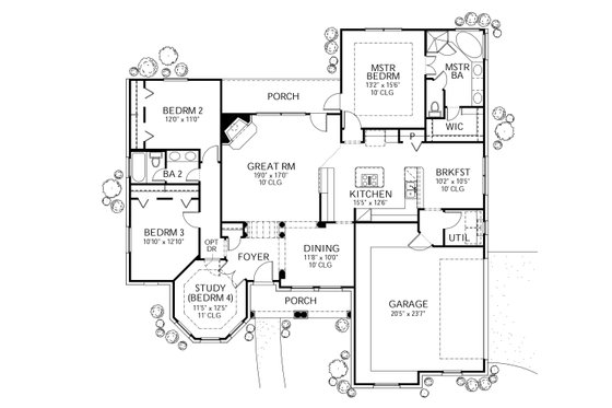 Floor Plan - Main Floor for Traditional House Plan #80-114 - 4 bed, 2 bath