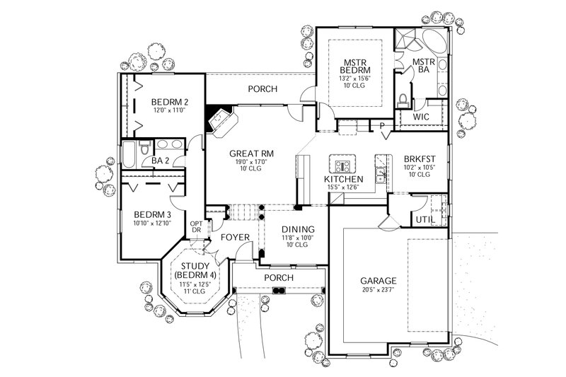 Architectural House Design - Floor Plan - Main Floor for Traditional House Plan #80-114 - 4 bed, 2 bath