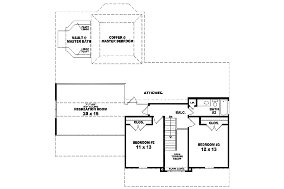 Floor Plan - Upper Floor for Colonial House Plan #81-743 - 3 bed, 2.5 bath