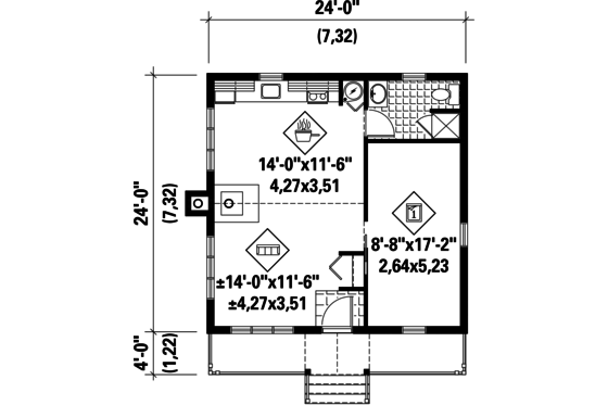 Floor Plan - Main Floor for Cabin House Plan #25-4408 - 1 bed, 1 bath