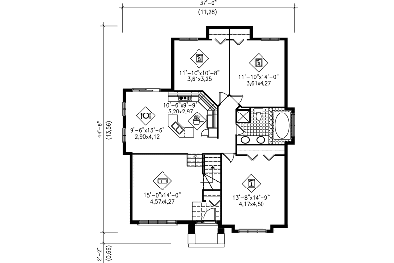 House Design - Floor Plan - Main Floor for Ranch House Plan #25-1233 - 3 bed, 1 bath