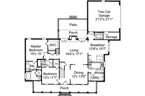 Floor Plan - Main Floor for Southern House Plan #37-110 - 4 bed, 4 bath