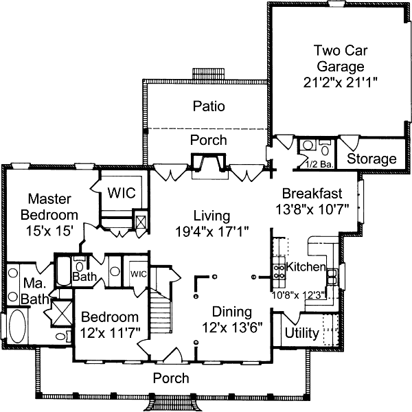 Home Plan - Southern Floor Plan - Main Floor Plan #37-110