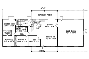 Floor Plan - Main Floor for Adobe / Southwestern House Plan #1-1408 - 4 bed, 2 bath