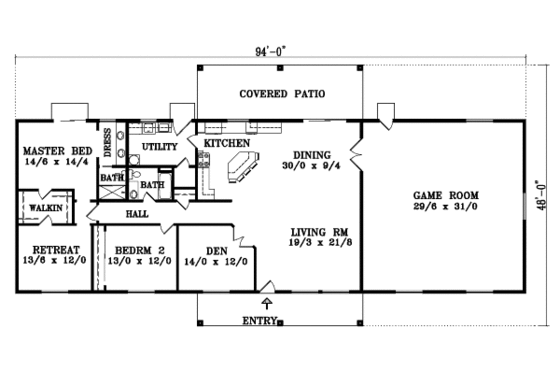 Floor Plan - Main Floor for Adobe / Southwestern House Plan #1-1408 - 4 bed, 2 bath