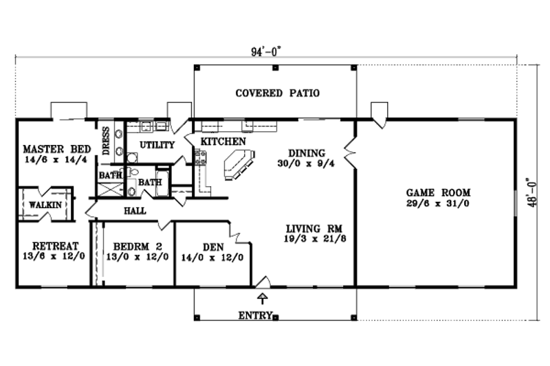 Home Plan - Floor Plan - Main Floor for Adobe / Southwestern House Plan #1-1408 - 4 bed, 2 bath