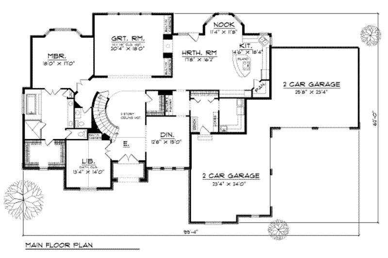 Home Plan - Floor Plan - Main Floor for European House Plan #70-531 - 3 bed, 2.5 bath