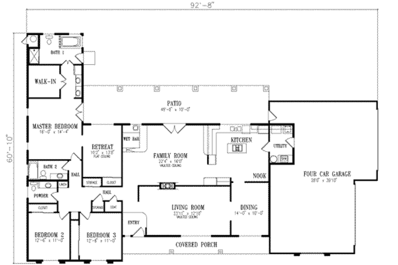 Dream House Plan - Floor Plan - Main Floor for Adobe / Southwestern House Plan #1-1472 - 3 bed, 2.5 bath